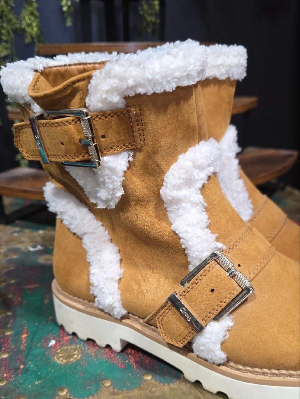 Circus by Sam Edelman Tan Suede Like Shearling Buckle Boots - Picture 7 of 12